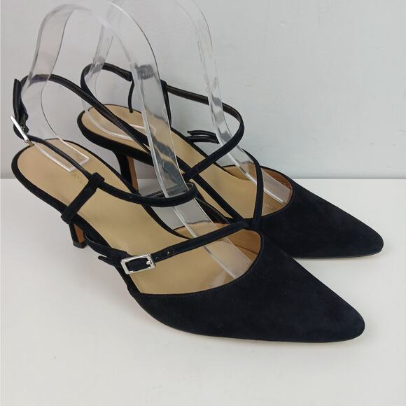 Ann Taylor SZ 8 Strappy Asymmetrical Suede Pump Style # 603186 NEW - Picture 2 of 8